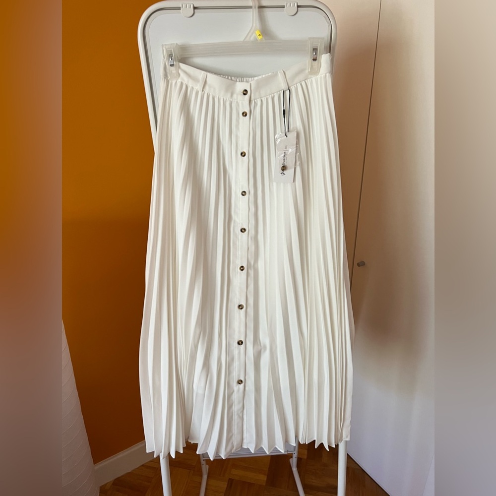 Stradivarius Ivory Button-Front Midi Skirt